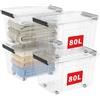 Cetomo 80L*4 Scatole di Stoccaggio con Coperchi, Contenitori in Plastica con Ruote, Clip On, Impilabili, Incastonabili, Organizzatore a Righe per Casa Ufficio, Trasparente, 80L-4 Pezzi