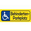 Schatzmix Blechschild Spruch Behinderten-Parkplatz (gelbes Parkschild mit Rollstuhl Blau) Metallschild 27x10 Deko Tin Sign Targa di Metallo da Parete, Lamiera, Multicolore, 27x10 cm
