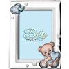 VALENTI & CO. 73115-3LC- Cornice Porta Foto in Argento - Orsetto dipinto a Colori da Tavolo o Comodino per la Cameretta del Bambino perfetta come Idea Regalo Battesimo o Compleanno, celeste