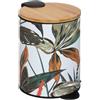 5 five simply smart 5five - Pattumiera a pedale Palawan 3L - Motivo tropicale in metallo, coperchio in bambù, chiusura ammortizzata - Per bagno e toilette