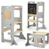 labebe Torre Montessori per bambini, Pieghevole Learning tower con lavagna, Multifunzione 3 in 1 Torre di apprendimento, Torre a partire da 1 anno （Grau）