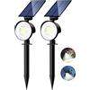 nipify 2 Pezzi Faretti Solari a Led da Esterno, 3 Modalità Luci Solari da Giardino Potenti, Impermeabile Lampade Solare per Patio, Garage, Cortile, Parete, Prato (Bianco)