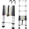 Tubiaz 3.8M Scala telescopica in alluminio con 2 ganci rimovibili, scala di estensione con interruttore di sicurezza multistadio, scala multiuso, carico massimo 150 kg