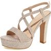 Lroey Reoly Sandali con Tacco Alto Donna, Sandali Punta Aperta Moda Tacco a Blocco Sandali Slingback con Plateau Fibbia Sequins 114 Oro Numero 37 EU