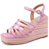 QUEEN HELENA Zeppe Sandali Alti con Cinturino Casual Donna ZM9978 (Rosa Pu, Sistema Taglie Calzature EU, Adulto, Donna, Numero, Media, 36)