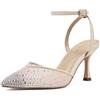 Zhabtuc Damen Tacchi 8 cm Strass Pumps Punta Spillo Mesh Glitter Cinturino Caviglia Slingback Kitten Heel Scarpe da Sera Matrimonio Sposa