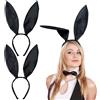 UILYNIU 2 Pezzi Bunny Ears Cerchietto Orecchie Coniglio Nero, Orecchie da Coniglio Sexy per Donna, Accessori Coniglietto Set per Pasqua Carnevale Feste Decorazioni Cosplay Festa a Tema Halloween