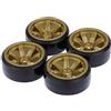 KINGCOO Ruote e Pneumatici RC per Auto Drift, 4 Pezzi, Pneumatici duri da 63mm, Cerchioni in plastica per auto da corsa su strada 1/10, Parti di ricambio per HSP Tamiya HPI Kyosho (Oro)