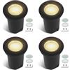 Fiqops 4x Faretti da pavimento esterni IP67 con LED GU10 3W Bianco caldo (sostituibile),tondi,regolabili,con lenti satinati di ricambio,ideali per giardino e percorsi esterni