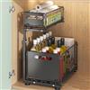 FuxFuis Organizer Sottolavello Cucina Salvaspazio, Ripiano Scorrevole Estraibile, Scaffale Cucina con Cestello Estraibile, Portaspezie Salvaspazio in Metallo, Organizzatore Lavandino Multiuso - Nero