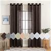 MIULEE Tende Lino Trasparenti Caffè con Occhielli, 2 Pannelli 140L x 300A cm - Tende Soggiorno & Camera da Letto Filtranti Luce per Interni