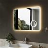 SIRHONA Specchio Bagno con Illuminazione 80x60 cm, Luminosità Dimmerabile e 3 Colori Regolabili, Antiappannamento, Memoria, IP44, Presa, Ingrandimento 3X, Specchio Collegato Bagno