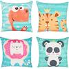 FenFang Fodera per Cuscino Velluto 45x45 cm, 4 Pack Federe Cuscini Quadrato Divano Moderni, Copri Cuscino Decorativo Caso con Cerniera, Copricuscini Decorativi per Letto Sedia Bambini (Animale Verde)