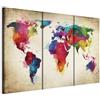 B&D XXL - Quadro 135x90 cm 3 Pezzi - Stampa su Tela Strutturata XXL Grande - Quadri Moderni Componibili Camera da Letto Matrimoniale - Stampe da Parete Arte - mappamondo k-A-0006-b-f 135x90 cm
