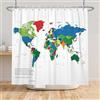 SDOTPMT 150x180cm Mappa del mondo Tenda da doccia Colorata Mappa del mondo Bambini Educativo Tema Paesi Città Tenda da bagno Bianco Tende da doccia per Bagno con ganci