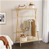 [en.casa] Stand Appendiabiti in Bambù Organizzatore Guardaroba con 2 Ripiani a Doghe e Barra Porta Abiti per Ingresso Camera da Letto 140 x 90 x 45 cm - Naturale