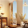 XJIE HOME Specchio A Figura Intera con Ruote Girevoli, Specchio A Figura Intera In Legno Massello Girevole A 360° con Appendiabiti, Specchi Da Terra 2 In 1 e Appendiabiti, Per Soggiorno, Camera Da Letto