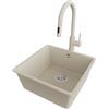 PRIMAGRAN Lavandino da Cucina Beige 46x44cm, Lavello in Granito a 1 vasca + Rubinetto 40x20cm + Set di accessori, Lavabo da Cucina Incasso al Mobile 50cm - Venezia Easy Slim S051