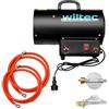 Wiltec Generatore di calore a gas GPL, 15 kW 30 W 320m³/ora, cannone aria calda con avviamento piezoelettrico, incluso riduttore di pressione del gas per Regno Unito 700 mbar con tubo da 1,5 m
