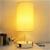 Allesgute Lampada Da Tavolo A LED Dimmerabile 45 Cm Con Porta Di Ricarica USB A+C, Lampada Da Tavolo Con Paralume Bianco Rotondo, Controllo A Manopola Continua 0-800 LM (Incl Lampadina LED 8W E27 Bianco Caldo)