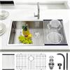 AIVANOTO Lavello da cucina 75x48 cm in acciaio inox 304, lavello singolo con griglia di scarico sul fondo, lavello da cucina argentato incluso sifone e tubo di scarico, 1 vasca. Lavello moderno, senza foro per