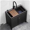Generic Lavello da cucina autoportante in acciaio inossidabile 304 con armadietto - Lavello commerciale per lavanderia a vasca singola, facile da pulire e riporre - Lavello portatile per esterni (nero)