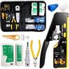 GEFLYNE Pinza Crimpatrice RJ45, Strumenti Kit di Rete Professionali con 60Pcs Connettori RJ45 Passante e 60Pcs Stivali Protettivi, Tester Lan, Punzonatura LSA, Pinza a Taglio Laterale, Kit Crimpatore RJ45