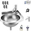 Agrdeed Lavello angolare in acciaio inox con rubinetto caldo/freddo, lavabo triangolare da parete, lavabo con spugna e panno in microfibra, rubinetti dell'acqua per bagno, WC, cucina, camper, barca
