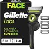 Gillette Labs Rasoio a Mano Libera, Edizione Neon Night, 1 Manico, 5 Lamette di Ricambio, Base Magnetica, Custodia da Viaggio e Gancio da Parete, Rasoio Barba Grigio e Lamette di Ricambio