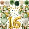 Almaxi Palloncini 16 Anni Compleanno Verde Oro, Decorazioni Compleanno 16 Anni Ragazza Ragazzo, Palloncini Compleanno Numero 16 e Cuori, Decorazioni Festa con Striscione Happy 16th Birthday,Regalo 16 Anni