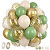 Almaxi 62 Pezzi Palloncini Verde Salvia, 12 Pollici Addobbi Compleanno con Palloncini Verde Salvia, Bianchi, Oro, Oro Confetti per Decorazioni Compleanno, Matrimonio, Battesimo Bimbo,Gender Reveal