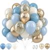 Almaxi 62 Pezzi Palloncini Azzurri, 12 Pollice Addobbi Compleanno con Pastello Blu, Beige Oro Coriandoli Dorati Palloncini Per Decorazioni Compleanno Battesimo Bimba Matrimonio Laurea Festa