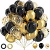 Almaxi 62 Pezzi Palloncini Oro e Nero, 12 Pollici Addobbi Compleanno con Palloncini Neri, oro, Coriandoli Dorati, Nastro per Decorazioni Compleanno Capodanno EID Anniversario Matrimonio Graduation
