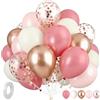 Almaxi 62 Pezzi Palloncini Rosa, 12 Pollici Palloncini Compleanno in Retrò Rosa, Rosa, Bianco, Confetti, Nastro per Ragazza Donna Compleanno, Battesimo Bimba, Gender Reveal Party, Matrimonio,Laurea