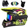 FASXZVM Unisex Integrale MTB Casco da Motocross, con Occhiali Guanti Maschera, Gioventù Bambini Moda Fuori Strada Sport Moto ATV Scooter Casco, Discesa Enduro BMX Quad Bici da Sporcizia Incidente Casco ( Colo