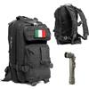 Generico Zaino Tattico Militare 30 Litri Professionale con Sistema Molle, Idrorepellente, Patch Bandiera Italiana e Torcia Tattica in Omaggio per Escursioni, Campeggio & Outdoor, cm 22X24X45 (NERO)