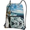 YYHWHJDE Zaino con coulisse con stampa di mulinelli da pesca su una barca, leggero, impermeabile, con tasca con cerniera per viaggi ed escursioni