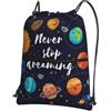 YYHWHJDE Cute Planet Prints, zaino con coulisse, leggero, impermeabile, con tasca con cerniera, per viaggi ed escursioni