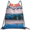 JBJGKHLP Tramonto e alba con onde oceaniche mare stampa coulisse zaino donna uomo sport allenamento viaggio yoga borsa fitness portatile