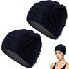 TEHJAM 2 Pezzi Negro Cuffia Da Nuoto,Traspirante,Tessuto In Poliestere,Adatta per Capelli Lunghi,Spiaggia,Vacanze Piscina Interna,Donna Uomo,Cappello Elastico Comodo