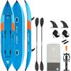 AQUASTIC Cortez 13'5 - Kayak gonfiabile per due persone, Hybrid Drop-Stitch, 3 camere, portata fino a 180 kg, set: zaino, pagaia, sedili, pompa, pinne, stabile