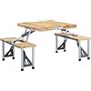 LoogCape Tavolo da campeggio pieghevole con 4 posti in acciaio, alluminio e legno di abete, set di mobili portatili per esterni, per giardino, picnic, escursioni e campeggio, compatto e leggero