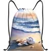 Generic Zaino con Coulisse Beach And Shell Borsa con Coulisse Pieghevole Sacca da Palestra Resistente Drawstring Backpack per Unisex Viaggi Vacanze