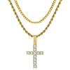 GEMOSA Collana con ciondolo a croce per uomo, placcata in oro 14K e argento, in acciaio inossidabile con maglia cubana, con zirconia cubica 5A+ di alta qualità, ciondolo a croce grande con diamanti