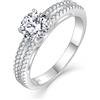 FJ Anello di fidanzamento da donna in argento Sterling 925 promessa, anello di proposta di matrimonio, eternità, per lei placcato in oro bianco 18 carati con zirconi, Argento Sterling, Zirconia cubica