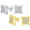 Bling Jewelry Set di due orecchini a forma quadrata con zirconi cubici micro pavé CZ per uomo e donna, placcati in argento oro, argento sterling .925, 5MM