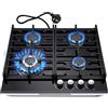 TopStrong Piano Cottura a Gas 4 Fuochi, Piano Cottura Nero 60 cm, Fornelli a Gas a 4 Fuochi, Vetro Temperato, Supporti in Ghisa, Naturale/Propano