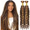 NICMISS Water Wave Bulk Human Hair for Braiding 2 Bundles Human Braiding Hair Highlight P4/27 Boho Braids No Weft Human Hair Extensions Wet and Wavy Human Hair for Boho Knotless Braids (14 inch/100g)