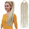 Striegro Estensioni per capelli Dreadlocks con clip, coda di cavallo Dread preintrecciata a mano con perline bloccabili, fascia elastica per uno styling rapido, oro chiaro.