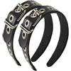 Bubaxuce Gothic Punk Stile Con Fibbia Metallica Fascia Per Capelli Da Donna, Design Cintura In Pelle Nera, Set Di 2 Pezzi